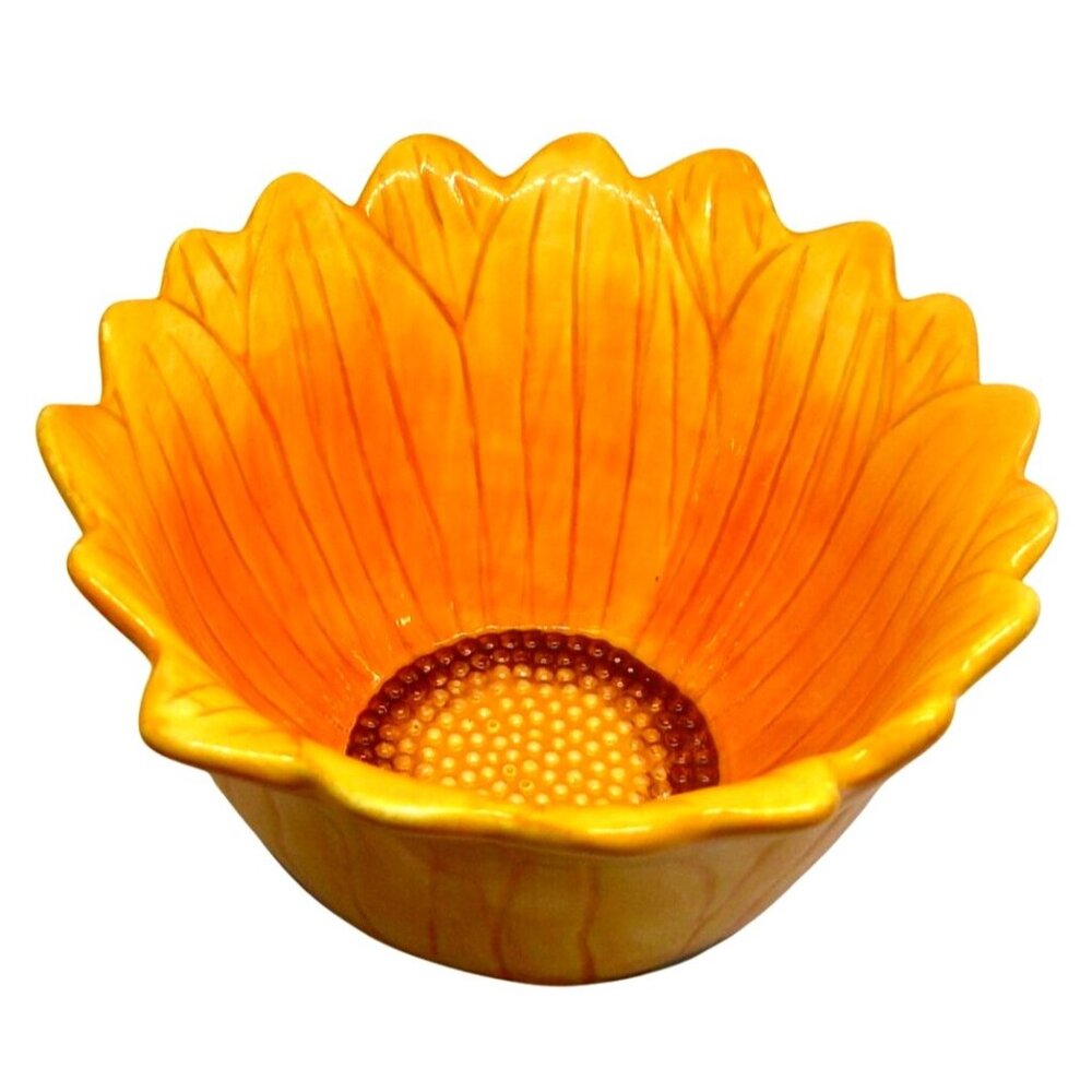 Sunflower Ceramic Bowl Food Microwave Dishwasher Safe 6" Dia Decor Houseware Vtg
